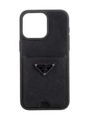 Prada Black Saffiano Leather Phone Case with Triangular Logo